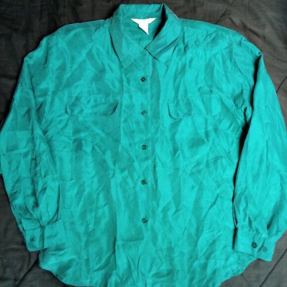 Vintage Selecca Silk Button Shirt Teal - Picture 2 of 6